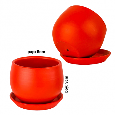 Curvy Terra Cotta Saksı - Kırmızı 9cm - 1