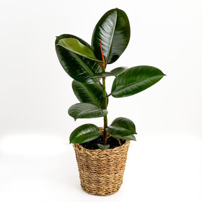Kauçuk - Ficus Elastica Robusta -Lanesse Düz Hasır Saksılı- 40-60cm - 1